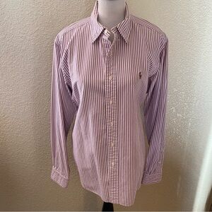 Ralph Lauren Classic Fit Striped Purple White Men's Shirt 100% Cotton Button Up